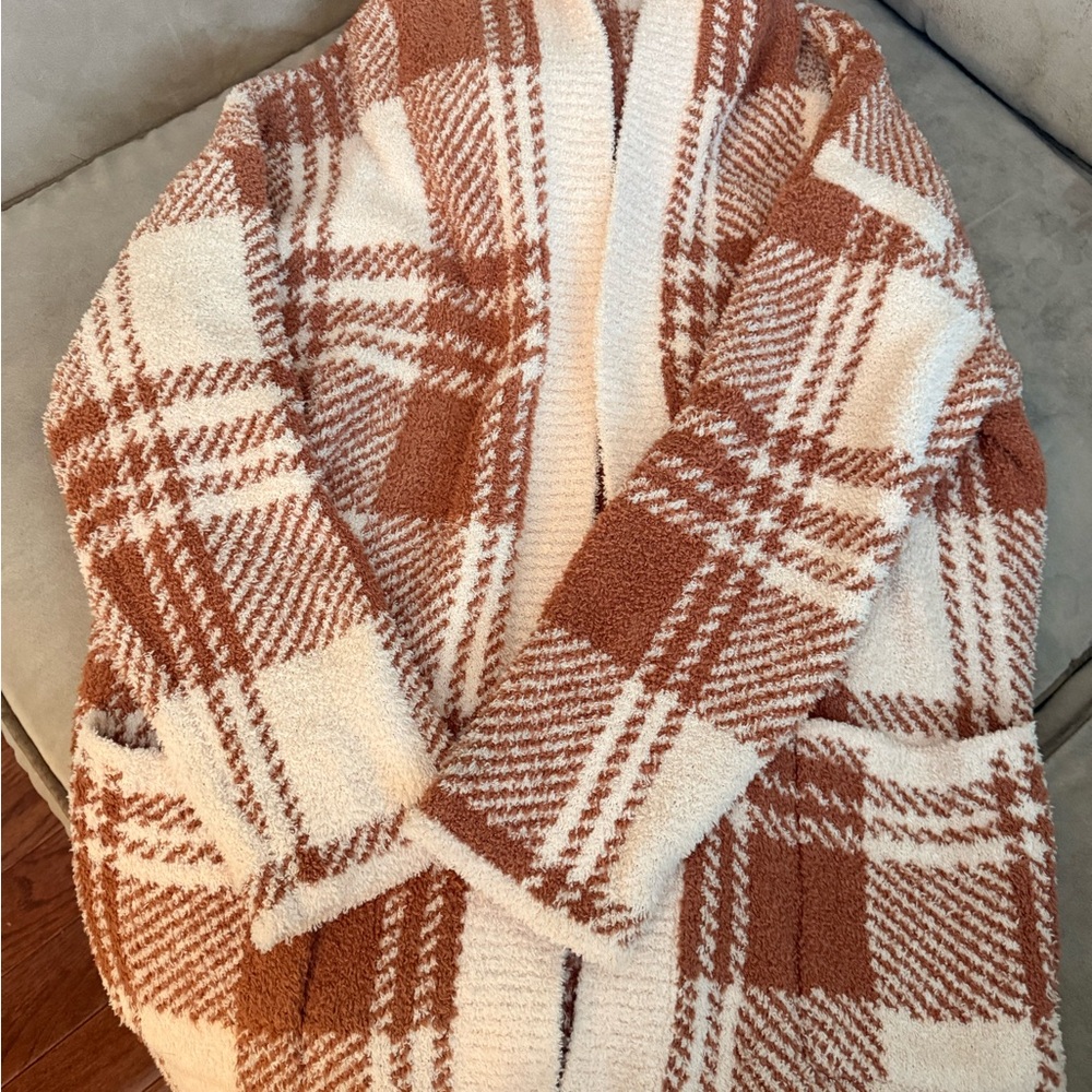 Pink Lily Textured Cardigan in Cream and Brown